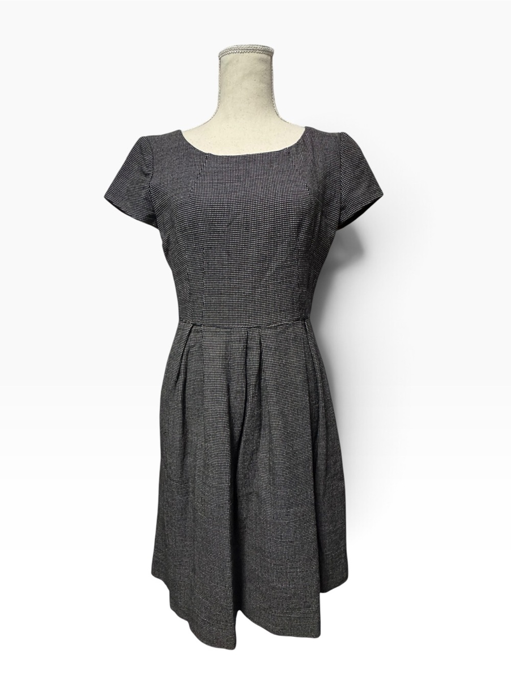 ARMANI Women's Vintage Wool Pin Dot Cap Sleeve Mini Dress - Black, 8 US/ 44 EU